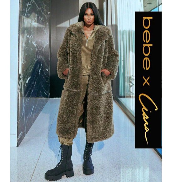 💋CHIC & GLAM💋 Luxurious Pelted Fur & Leather Longline Coat in Olive